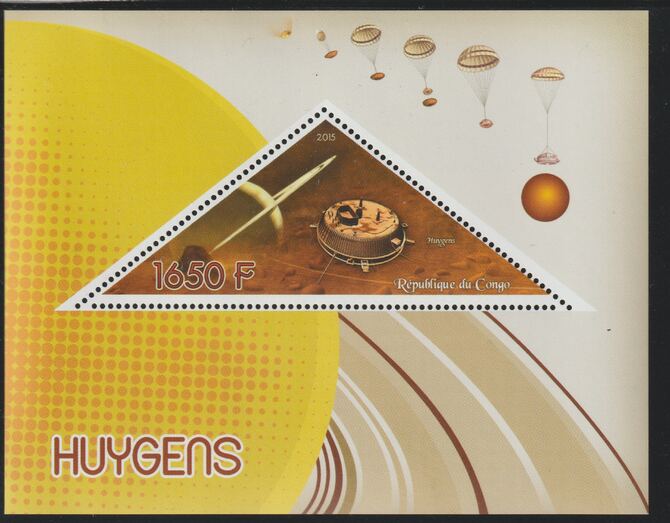 Congo 2015 Huygens Space Mission perf deluxe sheet containing one triangular value unmounted mint