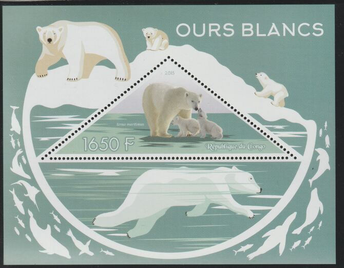 Congo 2015 Polar Bears perf deluxe sheet containing one triangular value unmounted mint