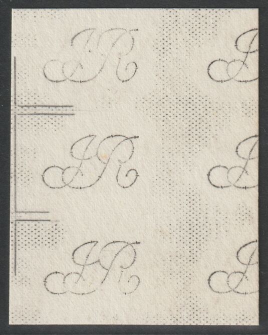 Cinderella - Watermark proof of IR (Inland Revenue) in block wth 6 part impressions on thin card from Dandy Rollers, ex De La Rue atchive