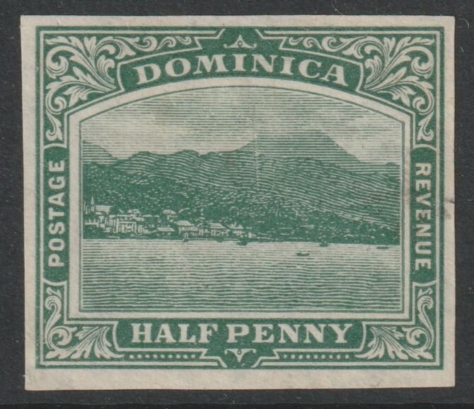 Dominica 1907 Roseau MCA 1/2d,imperf plate proof in issued coloue on ungummed watermarked paper, as SG 37