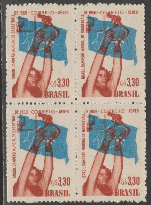 Brazil 1959 Basketball Championships 3c30 block of 4, one stamp with 1958 error unmounted mint, SG 1003var