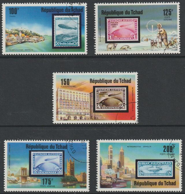 Chad 1977 Zeppelins (Stamp on Stamp) perf set of 5 fine cds used