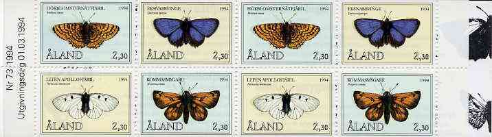 Aland Islands 1994 Butterflies 18m40 booklet complete and fine SG SB2