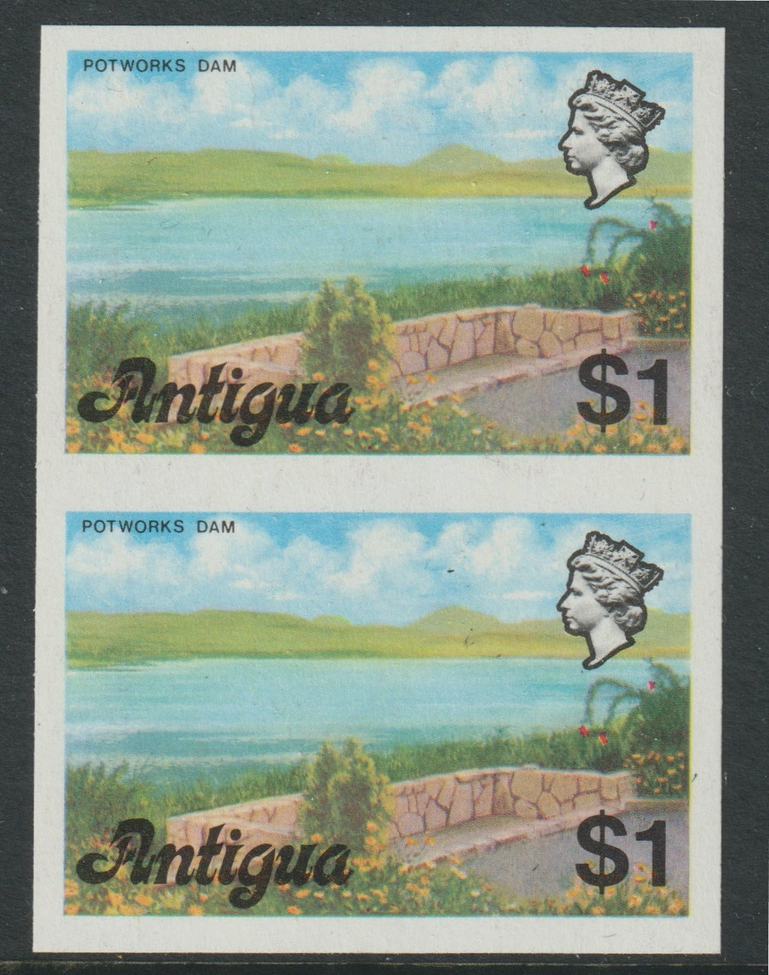 Antigua 1976 Potworks Dam $1 (without imprint) unmounted mint imperforate pair (as SG 483A)