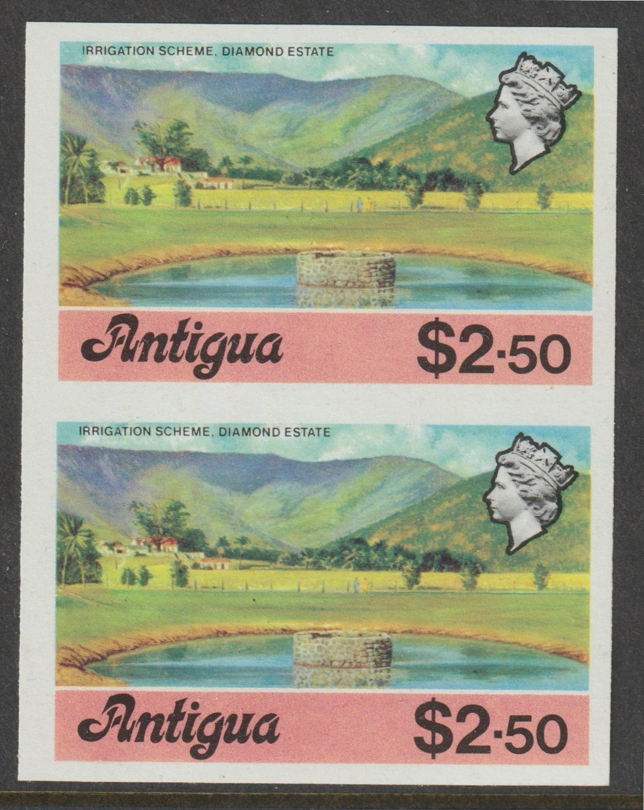 Antigua 1976 Irrigation Scheme $2.50 (without imprint) unmounted mint imperforate pair (as SG 484A)