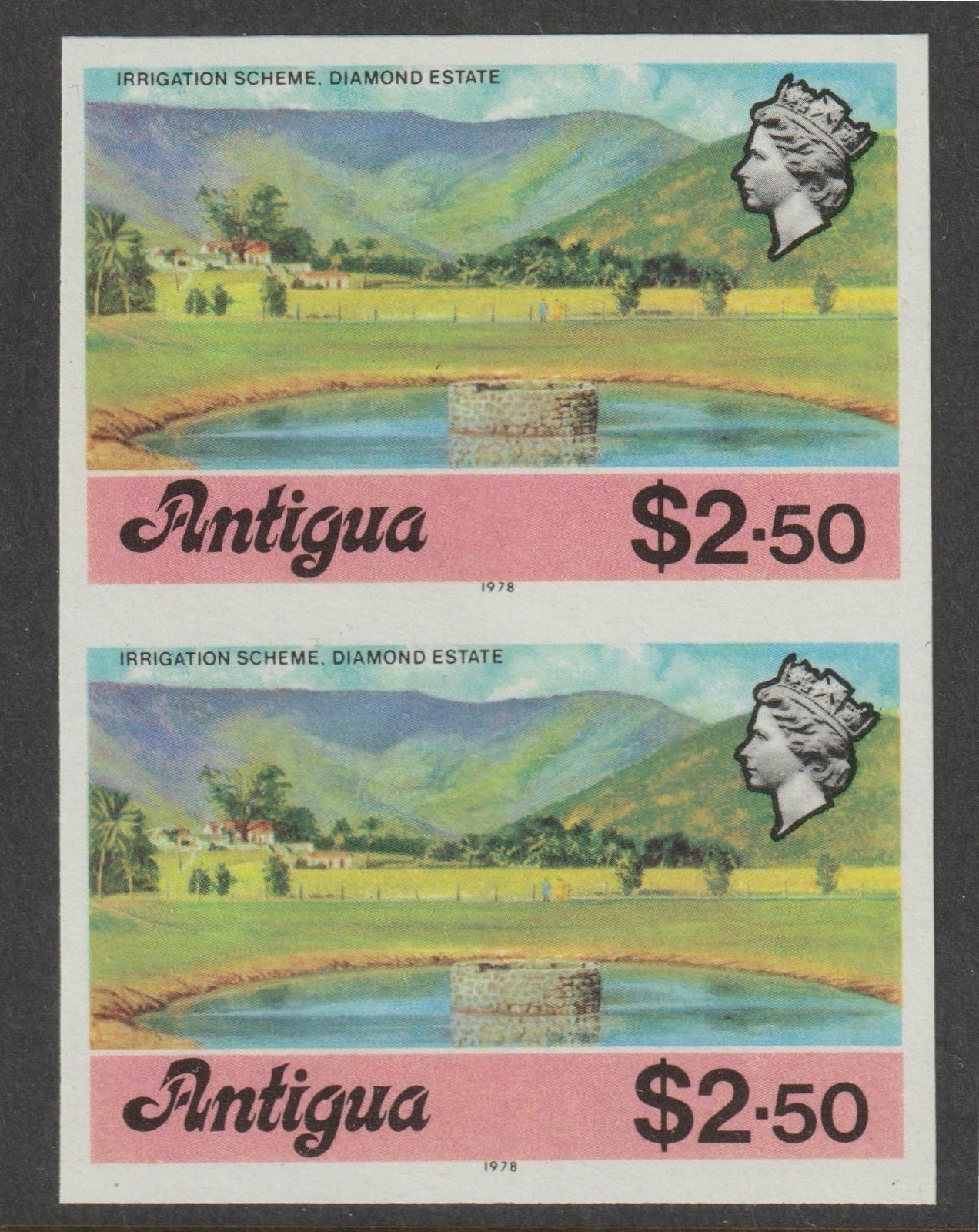 Antigua 1976 Irrigation Scheme $2.50 (with imprint) unmounted mint imperforate pair (as SG 484B)