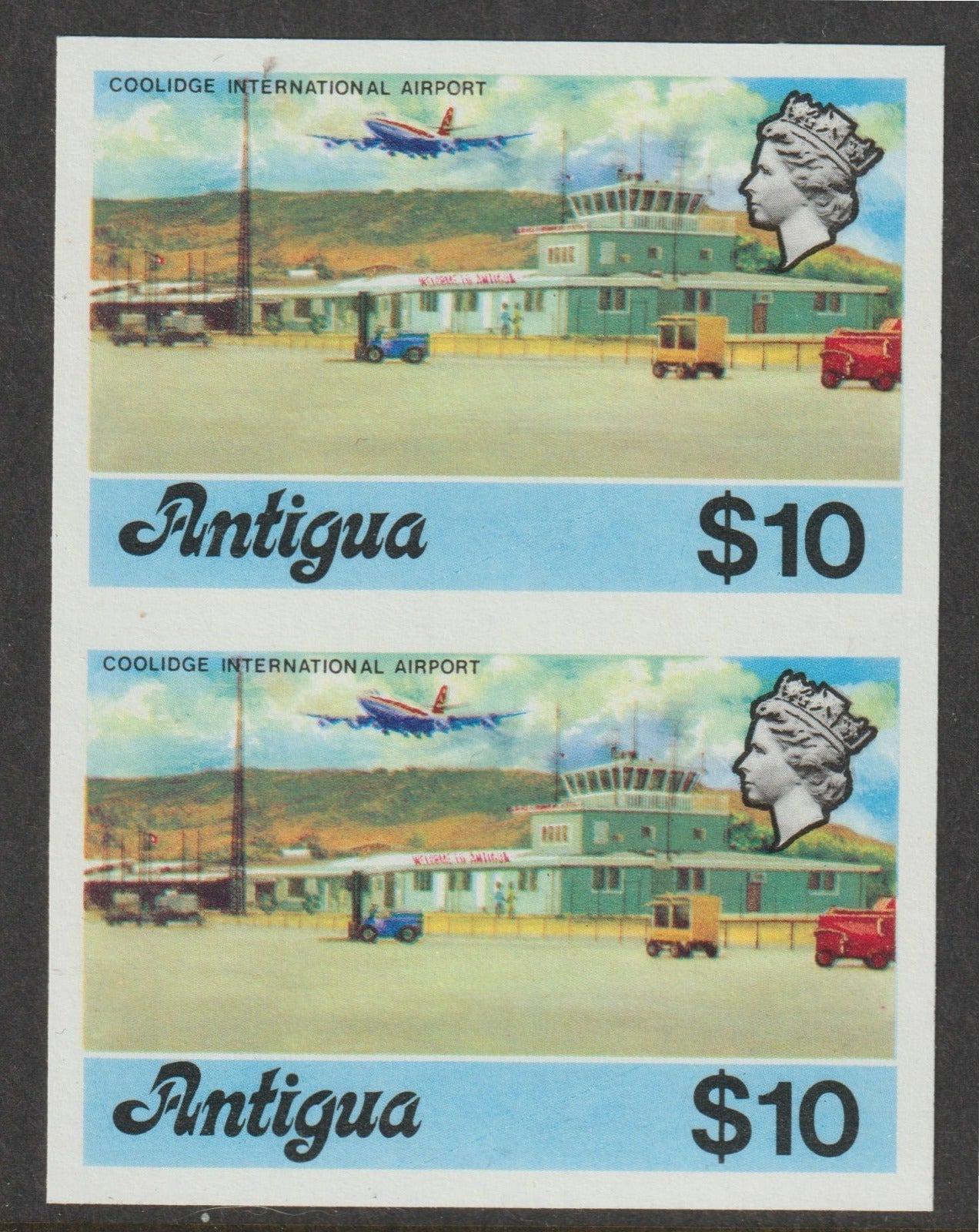 Antigua 1976 Coolidge Airport $10 (without imprint) unmounted mint imperforate pair (as SG 486A)