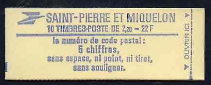 Booklet - St Pierre & Miquelon 1986 Liberty 22f booklet complete and pristine, SG SB1
