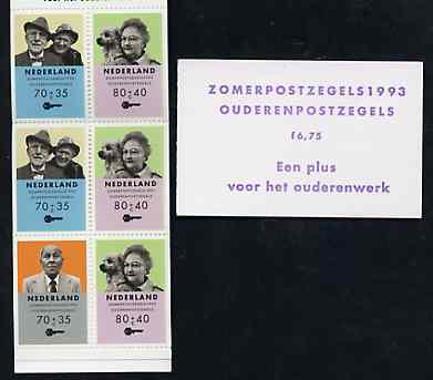 Booklet - Netherlands 1993 Welfare Funds - Senior Citizens 6g75 booklet complete and pristine SG SB109