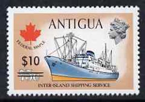 Antigua 1975 $10 on 75c (Federal Maple Freighter) from provisional surcharges set unmounted mint, SG 425*
