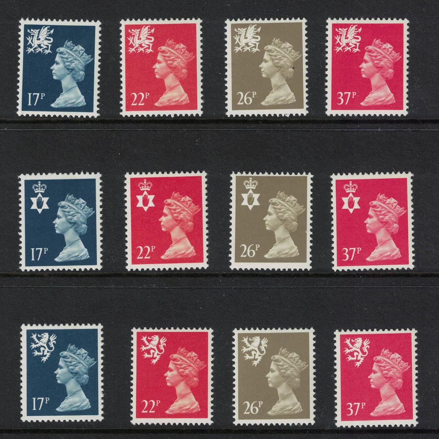 GB Regionals The 1990 issue 17p, 22p, 26 &37p Unmounted Mint