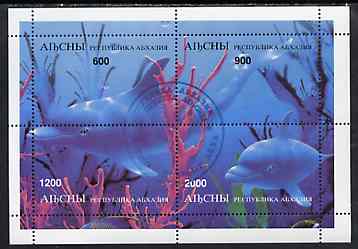 Abkhazia 1997 Dolphins perf sheetlet containing complete set of 4 values cto used