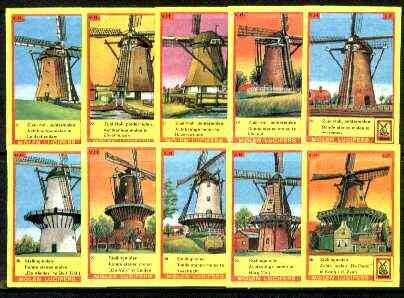 Match Box Labels - Windmills series #03 (nos 21-30) very fine unused condition (Molem Lucifers)