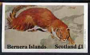 Bernera 1982 Animals imperf souvenir sheet (£1 value Stoat) unmounted mint