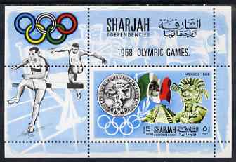 Sharjah 1968 Olympics (Medal, Mexican Art & Flag) perf m/sheet unmounted mint (Mi BL 41A)