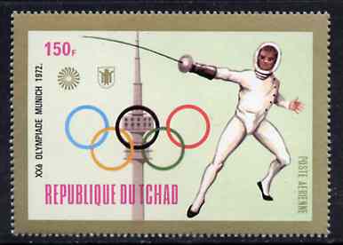 Chad 1972 Fencing 150f from Munich Olympic Games (Gold Frames with Olympic Rings as central design) set unmounted mint*
