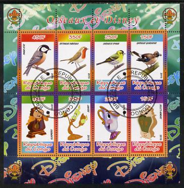 Congo 2010 Disney & Birds perf sheetlet containing 8 values with Scout Logo fine cto used