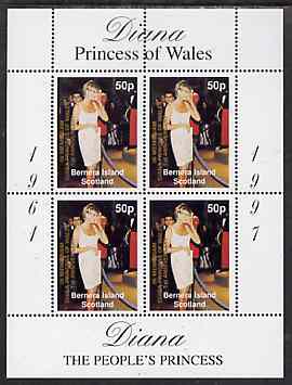 Bernera 1998 Diana, The People's Princess perf sheetlet containing 4 x 50p values,opt'd In Memorium, 1st Anniversary, unmounted mint