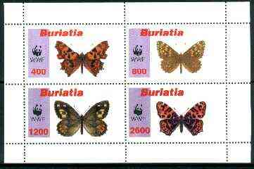 Buriatia Republic 1998 WWF - Butterflies perf sheetlet containing complete set of 4 values unmounted mint