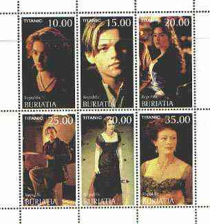 Buriatia Republic 1998 Stars from the film 'Titanic' perf sheetlet containing complete set of 6 values unmounted mint