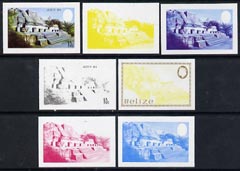 Belize 1983 Maya Monuments 10c (Altun Ha) x 7 imperf progressive proofs comprising the 4 main individual colours, plus 3 combination composites unmounted mint, as SG 747