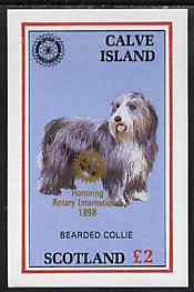 Calve Island 1998 Rotary Int opt in gold on 1984 Rotary - Bearded Collie imperf deluxe sheet (£2 value) unmounted mint