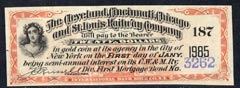 Cinderella - United States $20 Interest coupon for The Cleveland, Cincinnati, Chicago & St Louis Railway Company Mortgage Bond