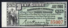 Cinderella - United States $20 Interest coupon for The West Shore Railroad Company Mortgage Bond (Paddle Steamer vignette on reverse)