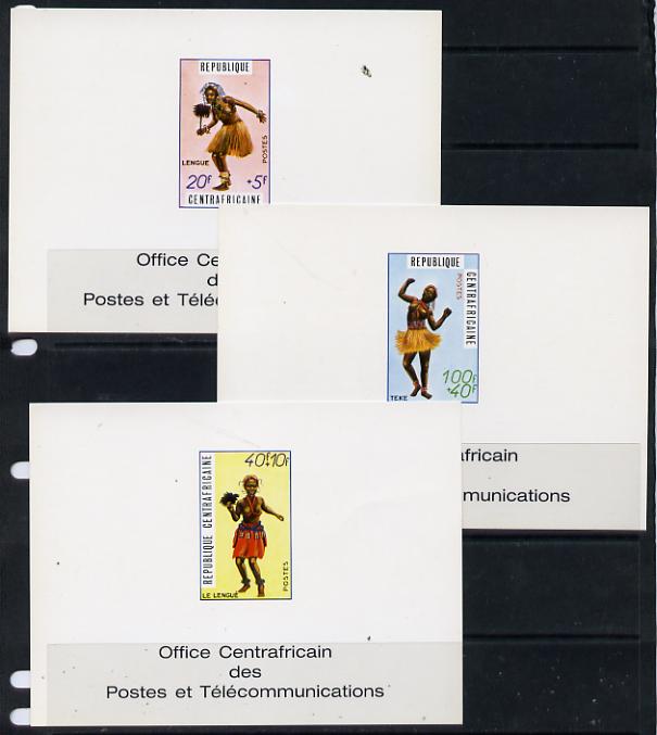 Central African Republic 1970 Traditional Dances 20f, 40f & 100f deluxe cards in full issued colours (as SG 234-6)