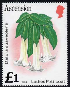 Ascension 1981-82 Flowers £1 Ladies Petticoat def (SG 295B with imprint date) in fine U/M single with wmk inverted