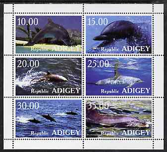 Adigey Republic 1999 Whales & Dolphins perf sheetlet containing complete set of 6 unmounted mint
