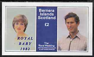 Bernera 1982 Royal Baby opt on Royal Wedding £2 imperf deluxe Sheet (Charles & Diana) unmounted mint