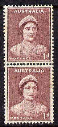 Australia 1937-49 KG6 Queen Elizabeth 1d maroon coil pair unmounted mint, SG181a.....