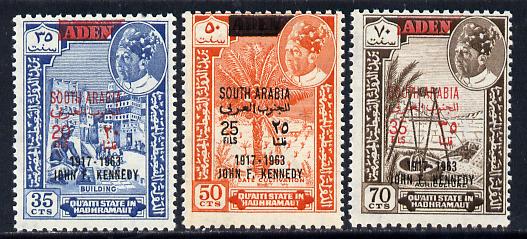 Aden - Qu'aiti 1966 Kennedy set of 3 with black opts unmounted mint (Mi 68-70sA)*...