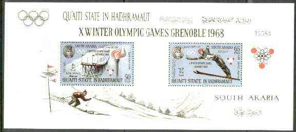 Aden - Qu'aiti 1967 Grenoble Winter Olympics perf m/sheet unmounted mint, Mi BL 11A