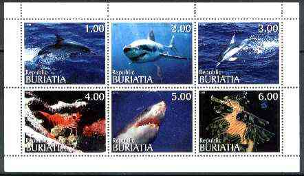 Buriatia Republic 1999 Marine Life (Dolphins, Sharks, etc) sheetlet containing complete set of 6 values unmounted mint