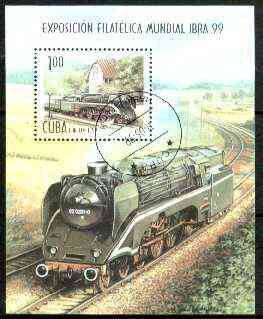 Cuba 1999 IBRA Stamp Exhibition (Steam Loco) m/sheet fine cto used