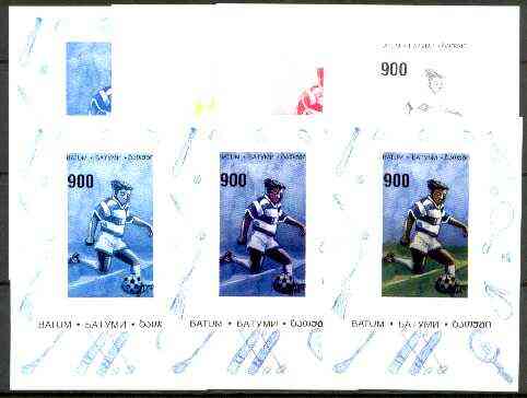 Batum 1996 Sports - Football 900 value sheetlet - the set of 7 imperf progressive proofs comprising the 4 individual colours, plus 2, 3 and all 4-colour composites unmounted mint