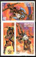Congo 1977 Bondjo Wrestling set of 3 imperf from limited printing unmounted mint, as SG 564-668