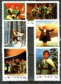 China 1970 Taking Tiger Mountain (Opera) reprint set of 6 (with diag line across corner) unmounted mint as SG 2435-40