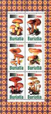 Buriatia Republic 1998 Fungi #02 perf sheetlet containing complete set of 6 values unmounted mint