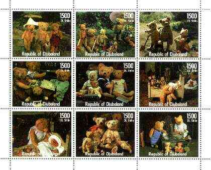 Djubaland Republic 1998 Teddy Bears perf sheetlet containing coplete set of 9 values unmounted mint