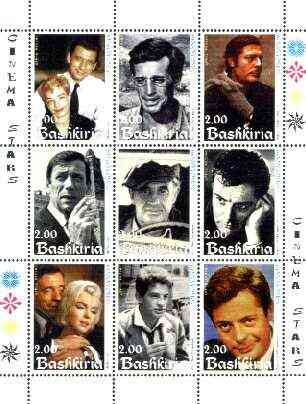 Bashkortostan 1999 Film Stars perf sheetlet containing complete set of 9 values (Mainly French but incl Marilyn Monroe) unmounted mint