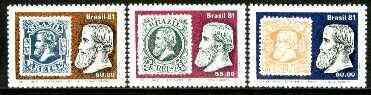 Brazil 1981 Cent of Pedro II 'small head' stamps set of 3 unmounted mint SG 1908-10*