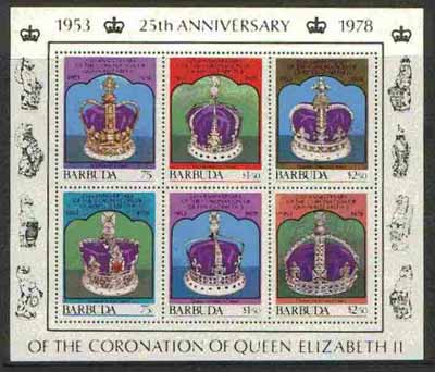 Barbuda 1978 Coronation 25th Anniversary 1st issue (Crowns) m/sheet unmounted mint, SG MS 414