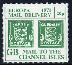 Cinderella - Channel Islands 1971 Rouletted 20p green (1d & 2.5d Occupation issues) produced for use during Great Britain Postal strike unmounted mint