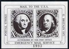 Cinderella - United States 1971 imperf 5s black m/sheet (1847 Washington & Franklin stamps) produced for use during Great Britain Postal strike unmounted mint