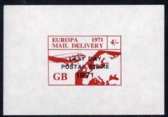 Cinderella - Great Britain 1971 imperf 4s red-brown m/sheet (Europe Airmail rate) produced for use during Great Britain Postal strike opt'd Last Day of Postal Strike unmounted mint