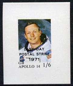 Cinderella - Great Britain 1971 imperf 1s6d m/sheet (Neil Armstrong) produced for use during Great Britain Postal strike, opt'd Last Day of Postal Strike unmounted mint