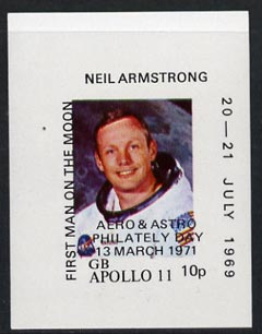 Cinderella - Great Britain 1971 imperf 10p m/sheet (Neil Armstrong) produced for use during Great Britain Postal strike, opt'd Aero & Astro Philately Day unmounted mint